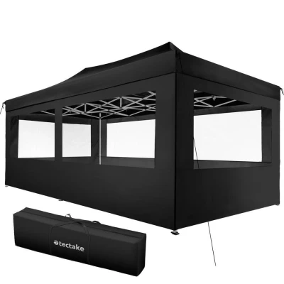Afbeelding van tectake partytent 3x6 m. opvouwbaar 4 wanden zwart