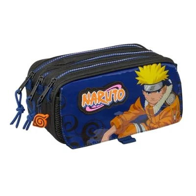 Afbeelding van Pennenetui met 3 vakken Naruto Ninja Blauw Zwart 21,5 x 10 8 cm