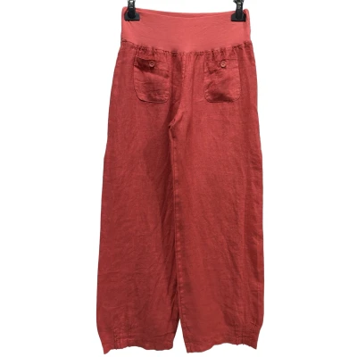 Afbeelding van Linnen broek met brede elastische talie steekzakjes rechte pijpen kleur ROOD maat 40/42