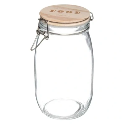 Afbeelding van Voorraadbus/voorraadpot 1,5L glas met houten deksel en beugelsluiting Voorraadpot