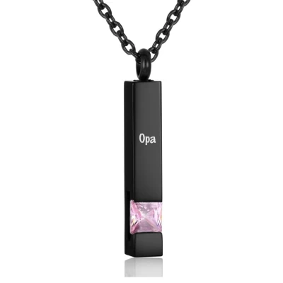 Afbeelding van Luxe Ashanger Met Ketting En Gravering Opa Assieraad Zwart Roze Steen As Gedenksieraad Urn Incl. vuller