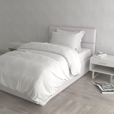 Afbeelding van Italian Bed Linen Natuurlijke Kleur Dekbedovertrek Set met Doubleface Effen Tas Sheet en Kussensloop, 100% Katoen, Wit wit, kleine dubbele