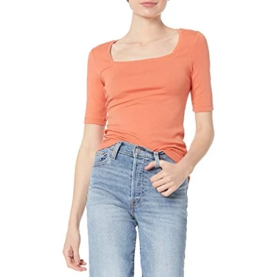 Afbeelding van Amazon Essentials Women&#039;s T shirt met halve mouwen, vierkante hals en slanke pasvorm, Roestig oranje, XL