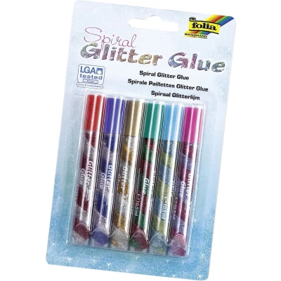 Afbeelding van folia 575 Glitter Glue Spiral Basic, lijmstiften met glitter, 6 stuks gesorteerd in kleuren, elk 10,5 ml om te beschilderen en versieren