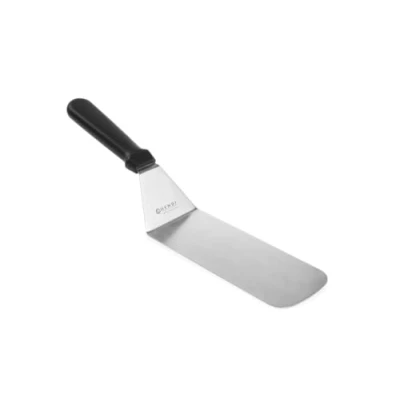 Afbeelding van HENDI Gebogen spatel, flexibel, voor het omkeren van vlees, extra dun blad, hamburger turner, teppanyaki grillspatel, 73x375mm, lemmet 1mm dik, roestvast staal, polypropyleen