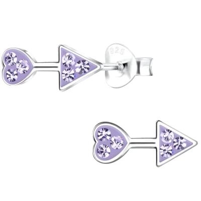 Afbeelding van JoyS Zilveren hartje pijl oorbellen 5 x 10 mm paars / lila kristal sterling zilver 925