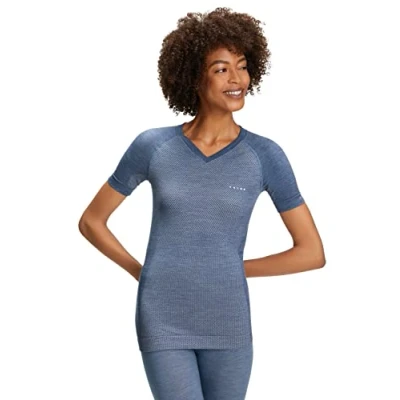 Afbeelding van FALKE Dames Top van onderlaag Wool Tech Light V Neck W S/s Ts wol functioneel materiaal sneldrogend 1 stuk, Blauw Capitain 6751, XS