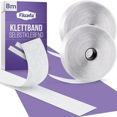 Afbeelding van Filzada® 8m Klittenband Zelfklevend Wit 20mm Breed Tape Dubbelzijdig Extra Sterk