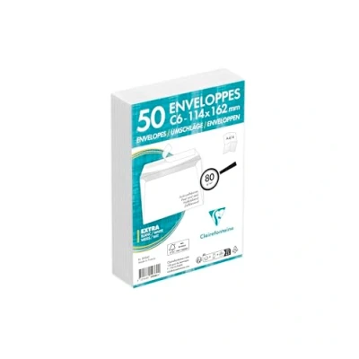 Afbeelding van Clairefontaine 5936C Pakket met 50 witte enveloppen C6 114x162mm Zelfklevend 80g/m².