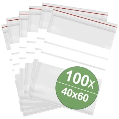 Afbeelding van Hersluitbare zak met etiketstrook (b x h) 40 mm 60 Transparant Polyethyleen