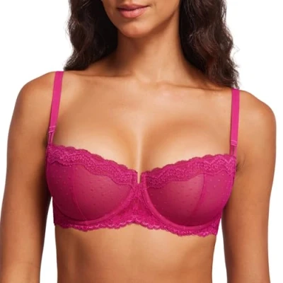 Afbeelding van DOBREVA Balconette Beha Dames met Beugel Dirndl Push Up Sexy Beha&#039;s Kant Grote Maten Ongevoerd Roze Granita 85E