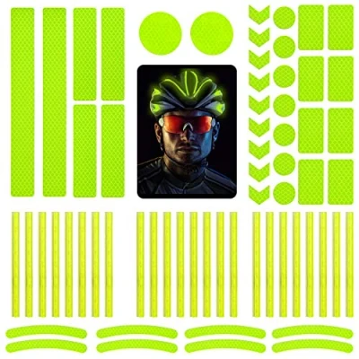 Afbeelding van DONQL Set van 64 reflectorstickers, reflector, fiets, reflecterende tape, folie, zelfklevend, voor fietsen en helmen (groen)