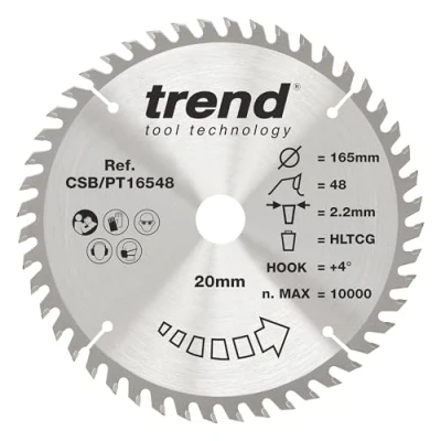 Afbeelding van Trend CraftPro TCT zaagblad, 165 mm diameter x 48 tanden 20 (2,0 kerf), wolfraamcarbide getipt, CSB/PT16548