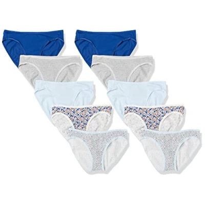 Afbeelding van Amazon Essentials Women&#039;s Katoenen onderbroek in bikinimodel (verkrijgbaar grote maten), Pack of 10, Blauw/Bloemig/Deftig bloemenpatroon/Heidegrijs/Lichtblauw, 44