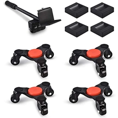 Afbeelding van Ronlap 6 inch stalen tri dolly, 3 wielen meubels verhuizer Dolly met lifer, zware bewegende rollen been driehoek Swivel Caster, 200 KG capaciteit 4 Pack, zwart