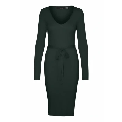 Afbeelding van VERO MODA Vmsaba Rib Ls V hals riem jurk Ga Noos gebreide voor dames, Scarab, L