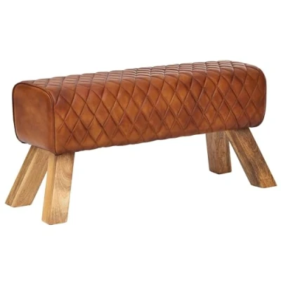 Afbeelding van FineBuy Bankje Leer/Massief Hout 89 x 46 35 cm Bruin Zitbankje Slaapkamer Eetkamer Gangbankje Maximaal draagvermogen: 180 kg