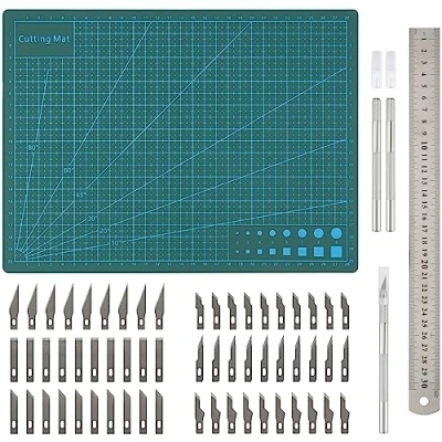 Afbeelding van Belle Vous 65 Delige Hobby Messen Set met A4 Snijmat Exacto Precisie Snij &amp; Ideaal voor Papierhobby, Scrapbooken, Modelleren, DIY Kunstwerk, Stencil Meer