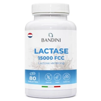 Afbeelding van Bandini® Lactase 15.000 FCC tabletten om het onvermogen lactose te verdragen Draagt bij aan de spijsvertering van melk en zuivelproducten Spijsverteringsenzymen 80