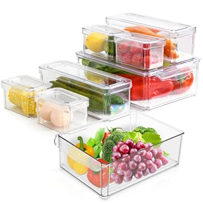 Afbeelding van koelkast organizer, set van 8, organizer met handgreep, voor keuken, deksel, houder koelkast, opbergdoos, huis, eetkamer, kasten, planken, BPA vrij