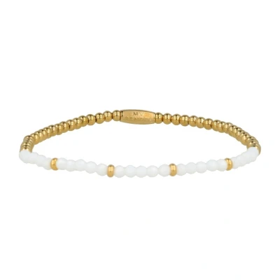Afbeelding van My Bendel Goudkleurige armband White Aventurine edelstenen bolletjes Met echte luxe cadeauverpakking