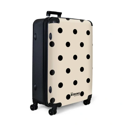 Afbeelding van NoBoringSuitcases.com® Koffer groot Reiskoffer lichtgewicht Beige achtergrond met zwarte stippen Rolkoffer 4 wielen Grote trolley XL 98 liter bagage