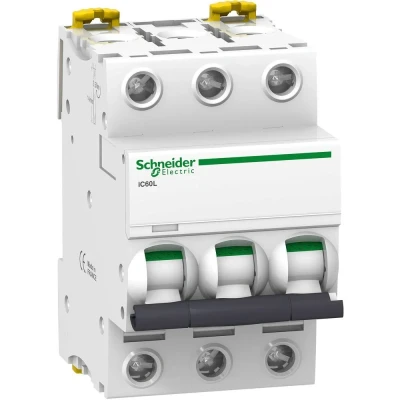 Afbeelding van Schneider electric ic60l 3p k63 miniatuur vermogensschakelaar 63a netwerktype ac dc netwerkfrequentie 50 60hz curvecode k a9f95363