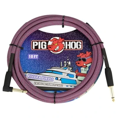 Afbeelding van Pig Hog Riviera paarse patchkabel, instrumentkabel, recht naar rechte hoek, 10&#039;
