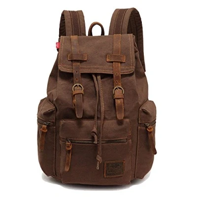 Afbeelding van Vintage Canvas Lederen Rugzak Unisex Casual College Tas Wandelen 15.6 inch Laptop Zakelijke Rugzak, Koffie, L,
