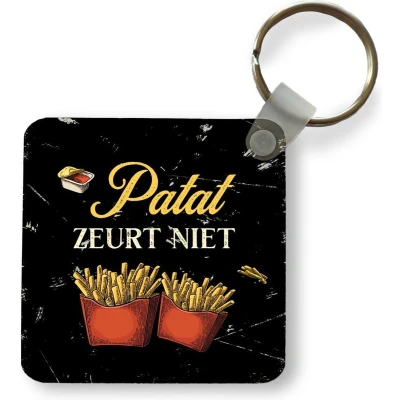 Afbeelding van Sleutelhanger Uitdeelcadeautjes Patat Vintage Tekst Plastic Vaderdag cadeau Geschenk Cadeautje voor hem Tip Mannen