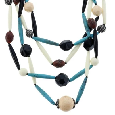 Afbeelding van Behave Lange ketting van meerdere lagen met turquoise, zwarte en witte kralen