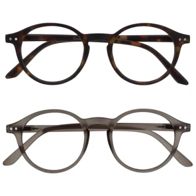 Afbeelding van OPULIZE REY Leesbril 2 Pack Retro Rond Montuur Matbruin Schildpadpatroon, Grijs Heren Dames Veerscharnieren RR56 27 +2.00