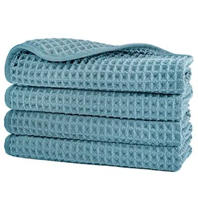 Afbeelding van POLYTE Microvezel pluisvrij washandje gezichtshanddoek, 33 x cm, 4 stuks (groen, wafelweefsel)