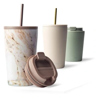 Afbeelding van MAMEIDO Thermosbeker 470ml Pearl Marble Koffiemok gemaakt van roestvrij staal dubbelwandig geïsoleerd, lekvrij Coffee to go Mok