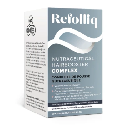 Afbeelding van Refolliq Nutraceutical Hairbooster Complex Capsules Zichtbaar voller, sterker haar Ondersteunt de haargroei Versterkt haar, huid en nagels Verbetert veerkracht glans