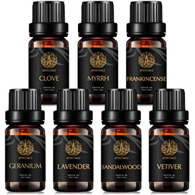 Afbeelding van Aromatherapie Vetiver etherische olieset voor diffuser, 7 x 10 ml, 100% zuivere kruidnagel, luchtbevochtigers, wierook, geranium, lavendel, sandelhout, mirre oliën set thuis