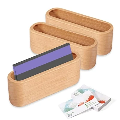 Afbeelding van Qixuer Houten Visitekaartje Case, Visitekaarthouder 3 Stuks Kleur Bedrijfsnaam Card Case Opbergdoos Organizer voor Kantoor Naam Kaarthouder Display Stand Bureau Desktop