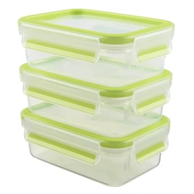 Afbeelding van Emsa Clip&amp;Close vershoudbakjes 3 delige set groen rechthoekig 0.55 L
