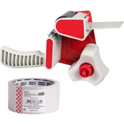 Afbeelding van Benson Tape dispenser/houder kunststof incl. 2 rollen verpakkingstape (klussen)