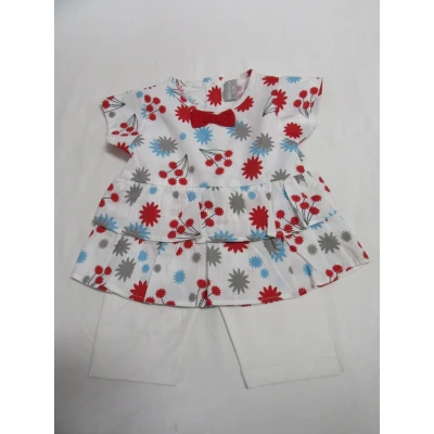 Afbeelding van wiplala, kledingset , tunique + legging wit bloem 9 maand 74