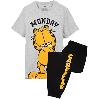 Afbeelding van Garfield Mens Pyjamas Volwassenen Lazy Monday Cat Movie T shirt broek PJS