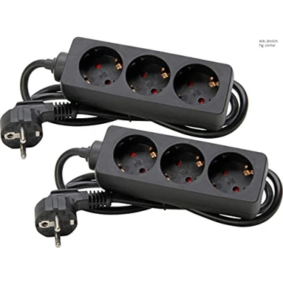 Afbeelding van Kopp set van 2 contactdoosstroken 3 voudig met 45 gedraaide contactdozen, verhoogde aanrakingsbeveiliging, 1,4m kabel H05VV F3G1,5mm², 16A, 250V, kleur zwart, 128615854