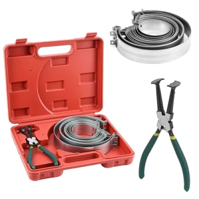 Afbeelding van QWORK® zuigerveerspanbandenset met tang, 62 145 mm, voor SUV&#039;s/vrachtwagens/tractoren/auto&#039;s, inclusief opbergdoos