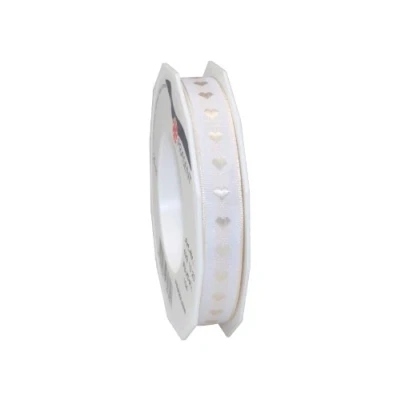 Afbeelding van PRÄSENT Herzilein Decoratielint wit/créme, 20 m elegant cadeaulint om te versieren en knutselen, 15 mm breed, lint voor bruiloft, doop andere speciale gelegenheden
