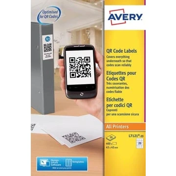 Afbeelding van Avery printbare QR etiketten ft 45 x mm (b h), 400 stuks etiket