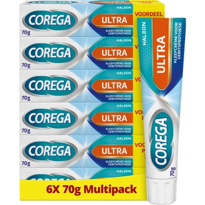 Afbeelding van Corega Ultra Kleefcrème voor de gebitsprothese sterke hechting hele dag lang, 6 x 70 g