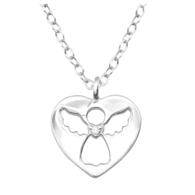 Afbeelding van JoyS Zilveren hartje hanger met ketting 39 cm engel zirkonia voor kinderen