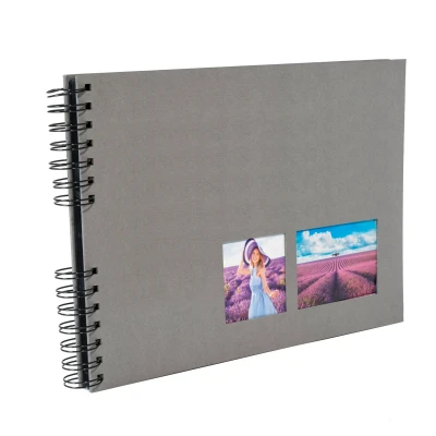 Afbeelding van Exacompta ref. 15003E 1 Spiraalgebonden fotoalbum MILANO 150 foto&#039;s 50 zwarte pagina&#039;s formaat 32x22cm omslag in grijs papier met textieleffect personaliseerbaar venster FSC® gecertificeerd