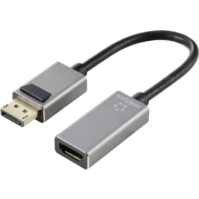 Afbeelding van Renkforce RF 5246622 DisplayPort / HDMI Adapter [1x stekker 1x bus] Zwart 8K UHD, Aluminium 0.15 m