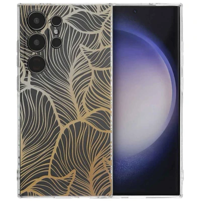Afbeelding van Samsung Galaxy S24 Ultra Hoesje Siliconen en TPU (zacht) iMoshion Softcase/Backcover Golden Leaves Transparant Telefoonhoesje